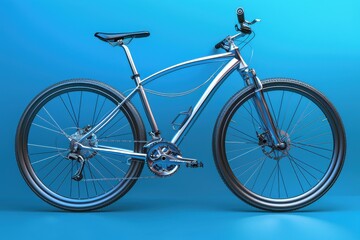 Fototapeta premium Silver Bicycle Stands Out Against a Vibrant Blue Backdrop