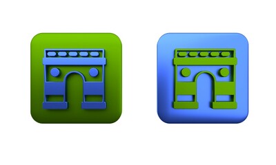 Colorful Triumphal Arch icon isolated on white background. Landmark of Paris, France. Square button. 3D render illustration
