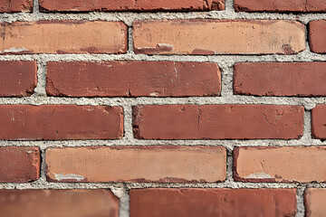 Obraz premium Old red brick wall with textured surface and mortar joints, showcasing rustic and vintage appearance. Ideal for backgrounds or architectural designs