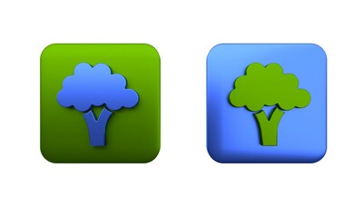 Colorful Broccoli icon isolated on white background. Square button. 3D render illustration