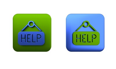 Colorful Signboard with text Help icon isolated on white background. Square button. 3D render illustration