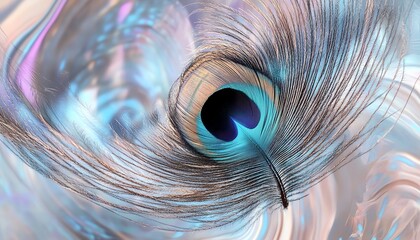 Obraz premium Close-up of a vibrant peacock feather, showcasing intricate details and iridescent colors. A mesmerizing display of nature's artistry.