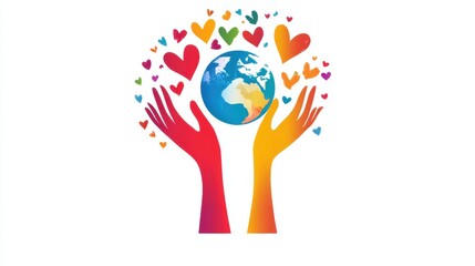 This logo celebrates World Kindness Day with vibrant hands and hearts embracing the Earth in a message of compassion and unity. Generative AI