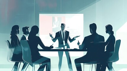 A businessman presenting to a group of colleagues in a meeting room.