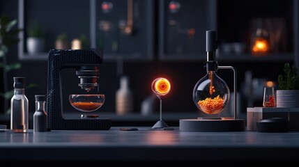 A modern coffee laboratory showcasing innovative brewing techniques and equipment for espresso and infusion processes.
