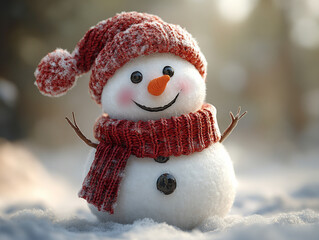 Beautiful 3D Snowman on Minimalist Background