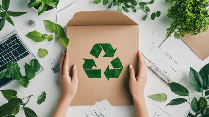 Sustainability communication experts designing eco-friendly marketing campaigns, incorporating green visuals and messages in a design lab
