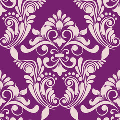 Seamless damask pattern with intricate floral and leaf motifs. This classic and elegant design is perfect for wallpaper, fabric, and various graphic design projects.