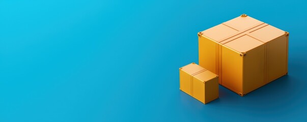 Fototapeta premium Tariffs and Trade policy agreement concept. A vibrant image of yellow cardboard boxes on a bright blue background, depicting shipping and packaging themes.