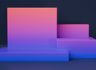 Colorful stage on dark blue background 3d render for product placement