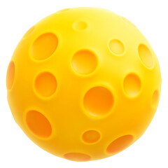 Cartoon yellow full moon with craters 3d icon isolated on transparent background. Cheese moon, planet, asteroid. Cute 3d symbol for children's astronomy education and space theme. PNG file
