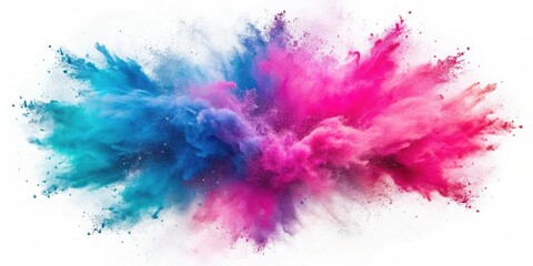 A vibrant explosion of blue and pink powder, creating a captivating abstract design with intricate details and textures.