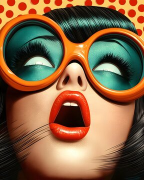 Retro Pop Art Woman with a Range of Emotive Stylized Facial Features Textured Brushstrokes and a Playful