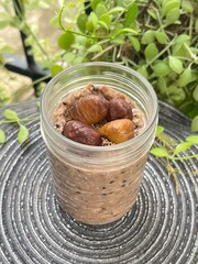 Coffee mixed chocolate over night oats meals with Chestnut