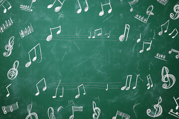 Musical notes do-re-mi-fa-sol-la-si written on school chalkboard green
