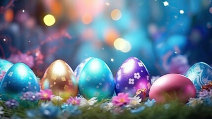 Beautiful colorful easter eggs background copy space