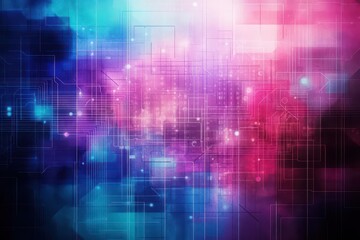 Obraz premium Watercolor circuitry over faded purples and deep blues, a modern digital network with an organic feel