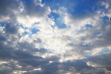 Summer blue sky cloud gradient light white background. Gloomy vivid cyan landscape in environment day horizon skyline view spring wind