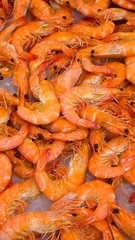 Boiled shrimp is seafood. Steamed shrimp for background. Restaurant.