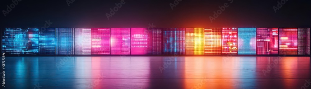 Poster Smart light panels displaying synchronized patterns side view depicting modern decorative tech lighting futuristic tone Vivid