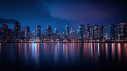 Obraz premium A stunning view of a city skyline illuminated at night