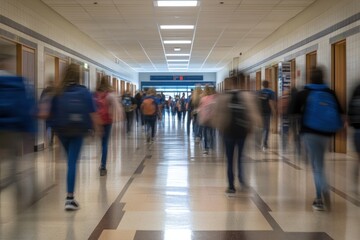Students Hurrying Down A School Corridor