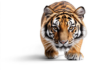 Fototapeta premium Majestic Tiger in Focus Against White Background