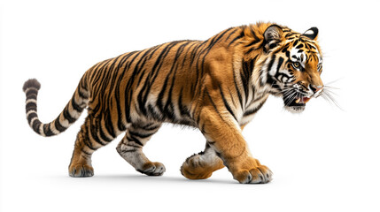 Fototapeta premium Majestic Tiger Walking on White Background
