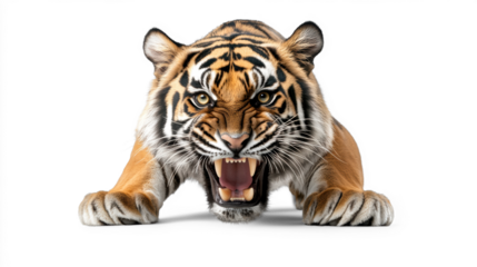 Fierce Tiger Roaring with Intensity on White Background