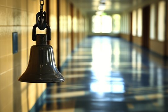 School Bell Hanging In A Long Corridoor