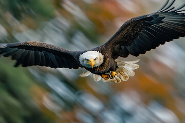 Obraz premium American Bald Eagle flying on US flag background