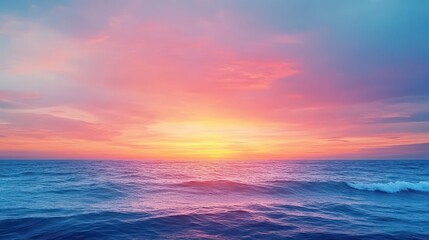 Obraz premium Glistening ocean surface at dawn gentle waves gliding pink and orange sky with first light breaking lowangle view near water