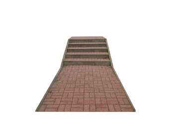 Stairs made of cobblestones with a walkway leading to the top. On isolated transparent background.