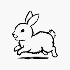 Hand-drawn bunny outline vector art illustration