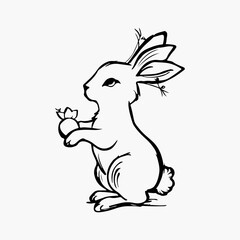 Hand-drawn bunny outline vector art illustration