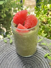Matcha green tea over night oats meals with Siam Ruby Pomelo