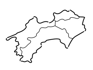 手書きのシンプルなモノクロの四国地方