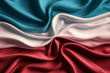 Obraz premium Modern abstract art with soft textures and seamless transitions of blue white and red tones evoking fluidity and unity in a horizontal layout.