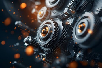 Obraz premium Detailed Shot of Interconnected Gears and Levers in a Mechanical System Highlighting Precision Engineering and Motion in a Dynamic Industrial Setting