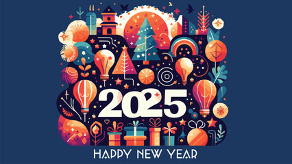 Happy new year 2025 poster in flat style