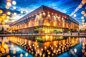 Stunning Bokeh Effect Capture of Copper Box Arena in London, UK, Showcasing Architectural Elegance and Urban Atmosphere with Vibrant Lights and Soft Background Focus