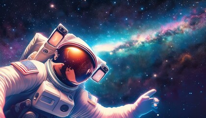 Fototapeta premium Astronaut flying towards the beautiful Milky Way galaxy