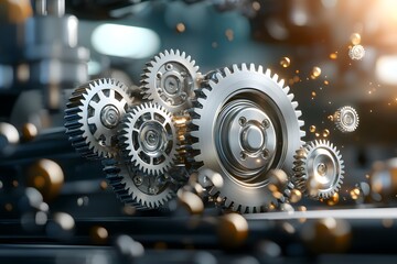Intricately Designed Silver Gears Rotating Within a Mechanism Captured in Stunning Detail, Showcasing the Beauty of Engineering and Precision Mechanics