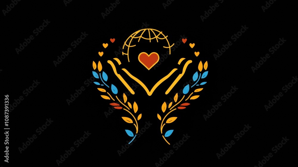 Poster the world kindness day logo features hands holding a heart above a globe, surrounded by colorful lea