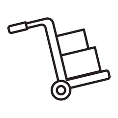 Hand Truck with Stacked Boxes line icon.