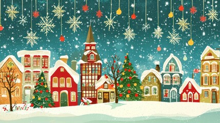 Fototapeta premium A long horizontal Christmas banner strung across a community event, featuring cheerful holiday graphics and bright colors to attract attention