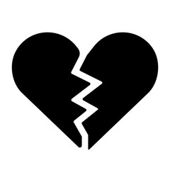 Isolate Black Broken heart, Heartbreak vector icon on white background, Love illustration, Break up graphic elements, vector stock