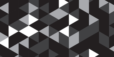 Seamless geometric pattern square shapes low polygon backdrop background. Abstract geometric wall tile and metal cube background triangle wallpaper. Black and white crystals backdrop.