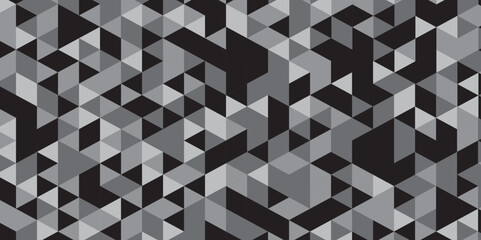 Seamless geometric pattern square shapes low polygon backdrop background. Abstract geometric wall tile and metal cube background triangle wallpaper. Black and white crystals backdrop.