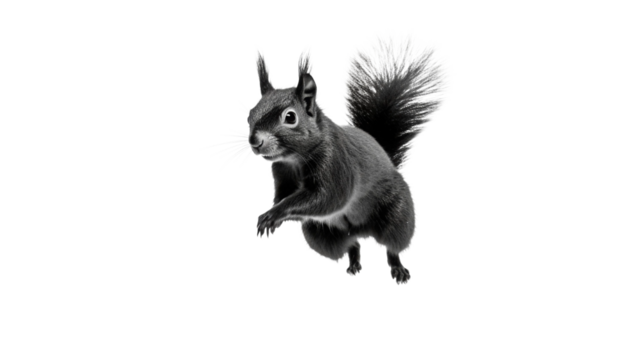 Jumping black squirrel isolated on white or transparent.png